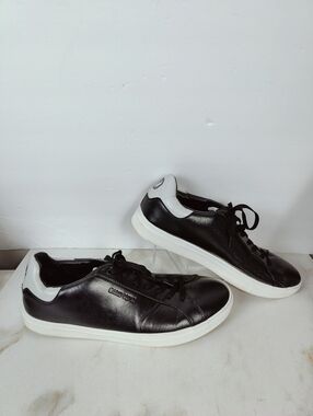 Mario Lopez Cliff Black White Faux Leather Sneakers, Sz 13